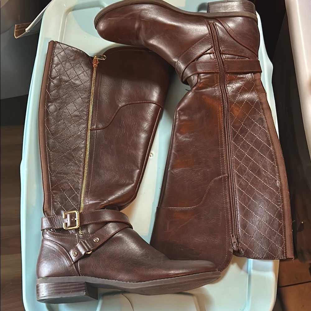 Brown Leather Knee-High Boots